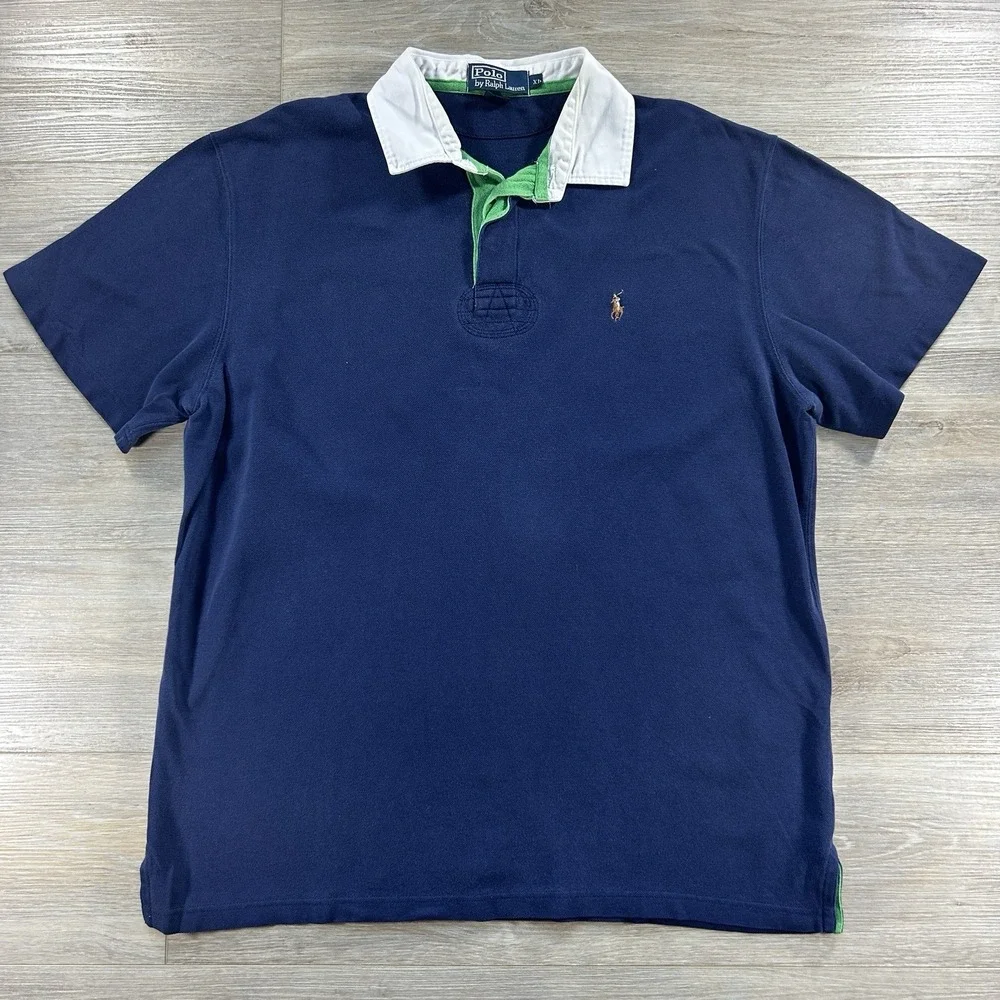 Polo Ralph Lauren Navy Rugby XL Polo Shirt Flesh Pony Cotton Heavyweight